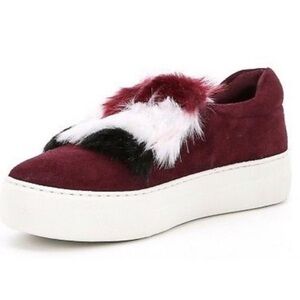 J/Slides NY Suede Faux Fur Chevron Print Fashion Slip On Platform Sneakers